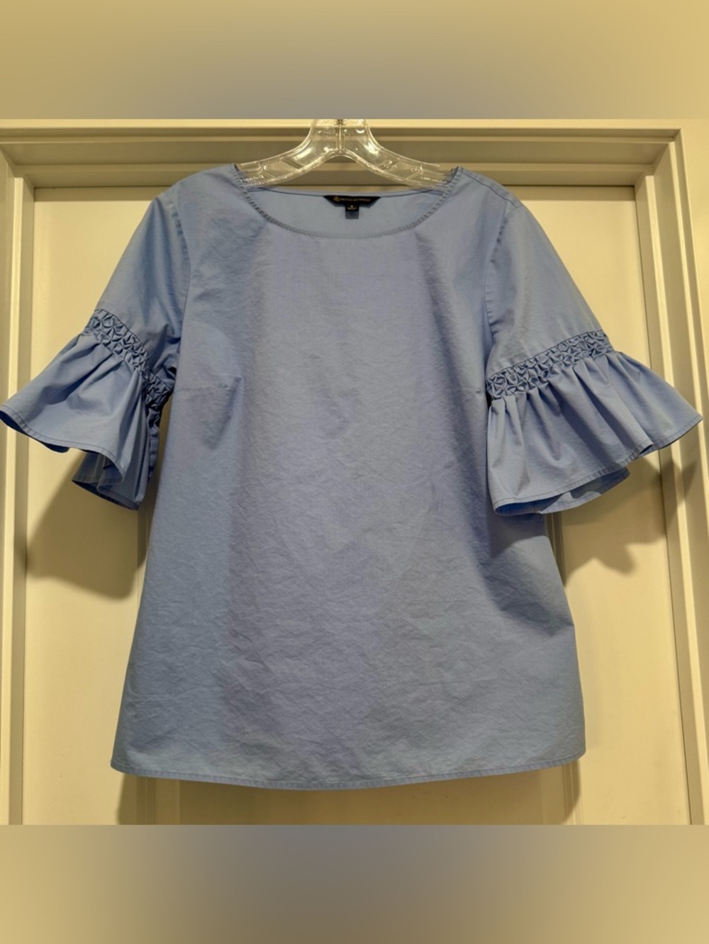 Brooks Brothers Light Blue Cotton Smocked Bell-Sleeve Top Size 8 - Picture 1 of 5